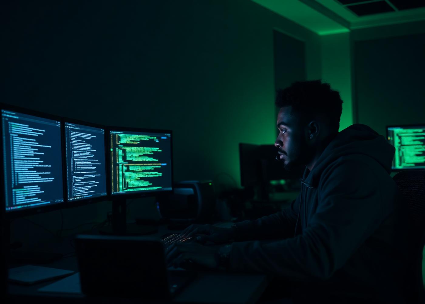 An Afrinex developer working on software in a modern studio